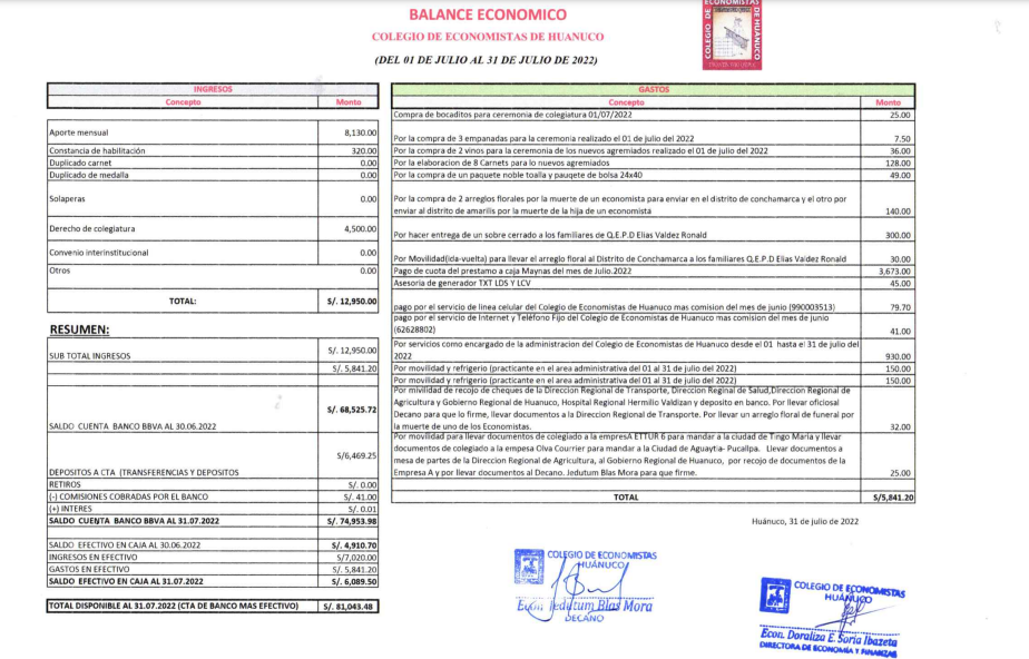 Rendición de cuentas 2022 - Julio