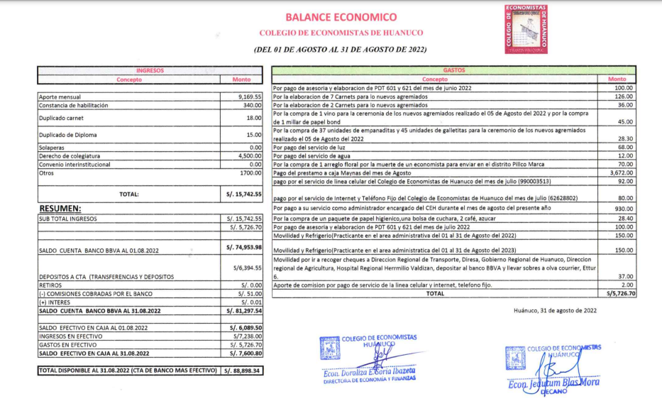 Rendición de cuentas 2022 - Agosto