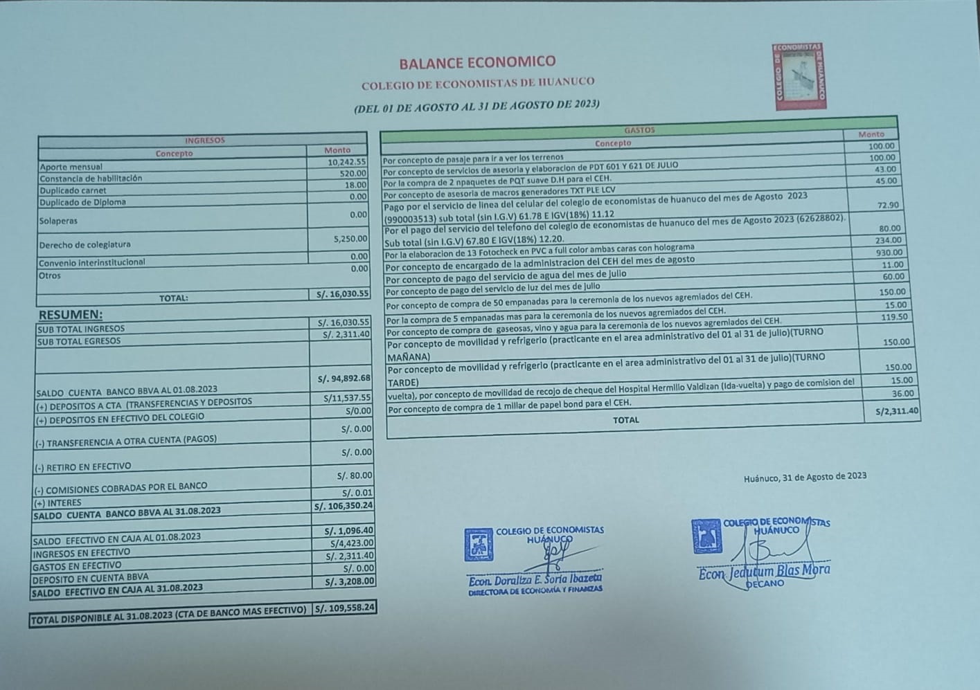 Rendición de cuentas 2023 - Agosto