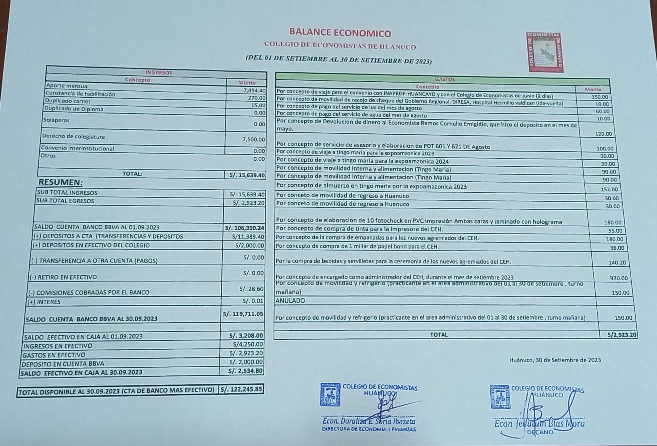 Rendición de cuentas 2023 - Setiembre