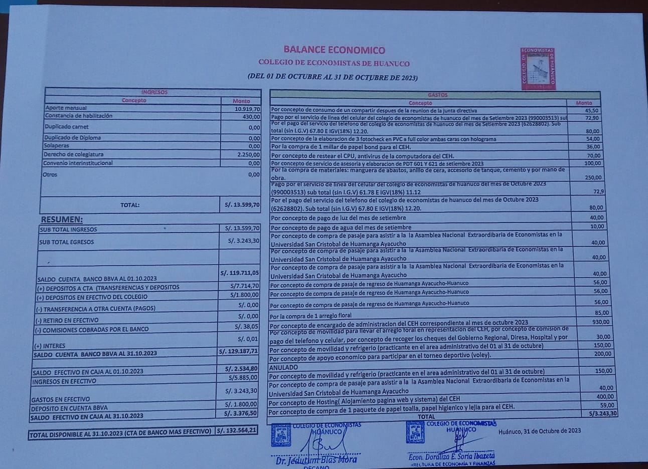 Rendición de cuentas 2023 - Octubre