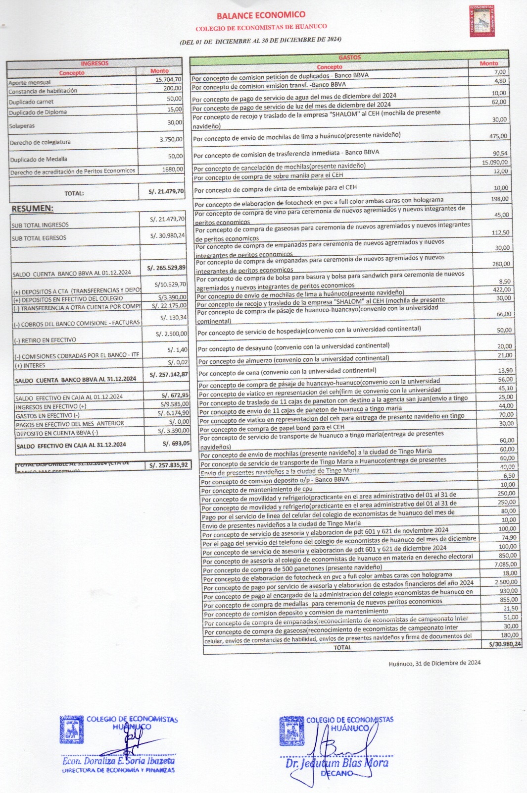 Rendición de cuentas 2024 - Diciembre
